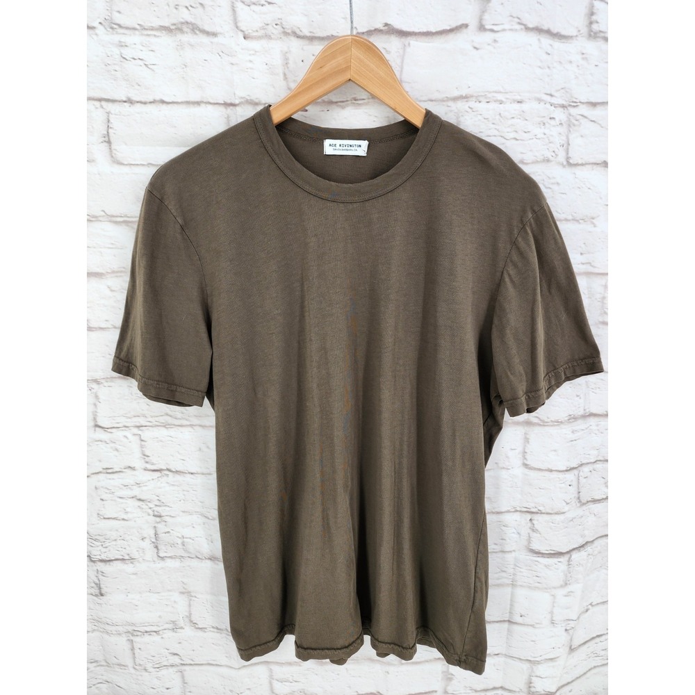 Ace Rivington T Shirt  Short Sleeve Cotton Made In USA Army Green Quiet Luxury M